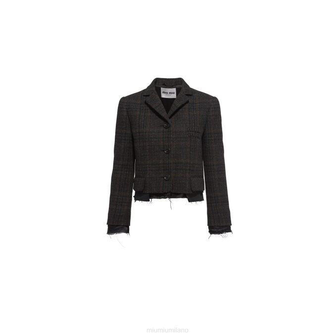 giacca scozzese monopetto Miu Miu BDN6505 pronto da indossare ebano
